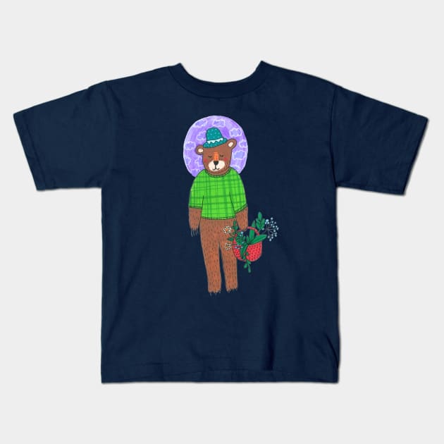 Bear With Flowers Kids T-Shirt by DoodlesAndStuff